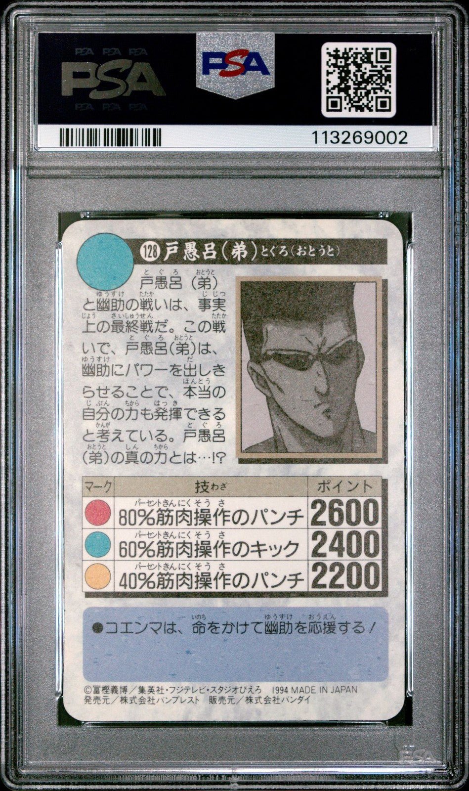 1994 YUYU HAKUSHO CARDDASS PART 4 128 YOUNGER TOGURO PSA 8