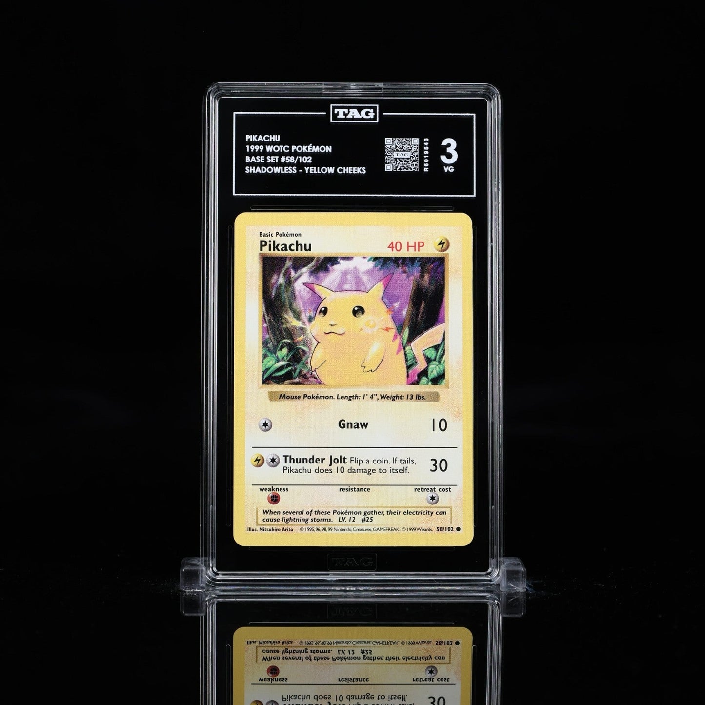 1999 Pokemon Base Set Shadowless Pikachu 58 Yellow Cheeks TAG 3