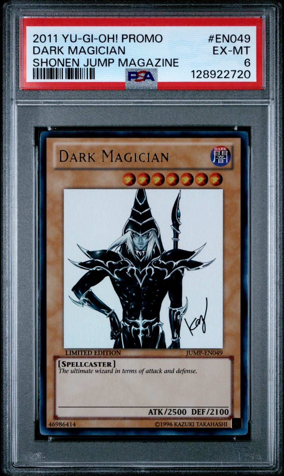 2011 YU - GI - OH! PROMO SHONEN JUMP MAGAZINE EN049 DARK MAGICIAN PSA 6