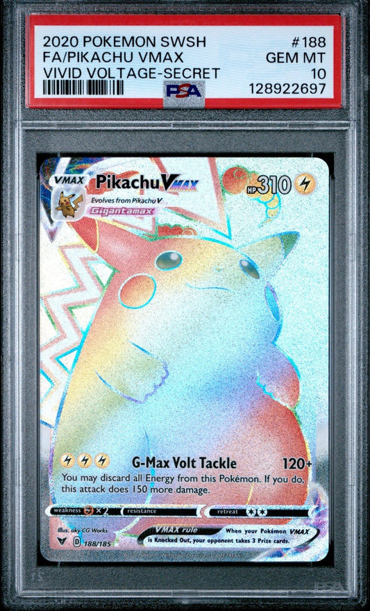 2020 Pokemon Vivid Voltage Pikachu VMax 188/185 Secret Rare Holo PSA 10 Gem Mint