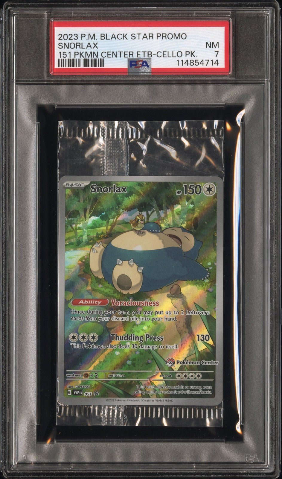 2023 P.M. Black Star Promo Snorlax 151 Pokemon Center Cello Pack PSA 7