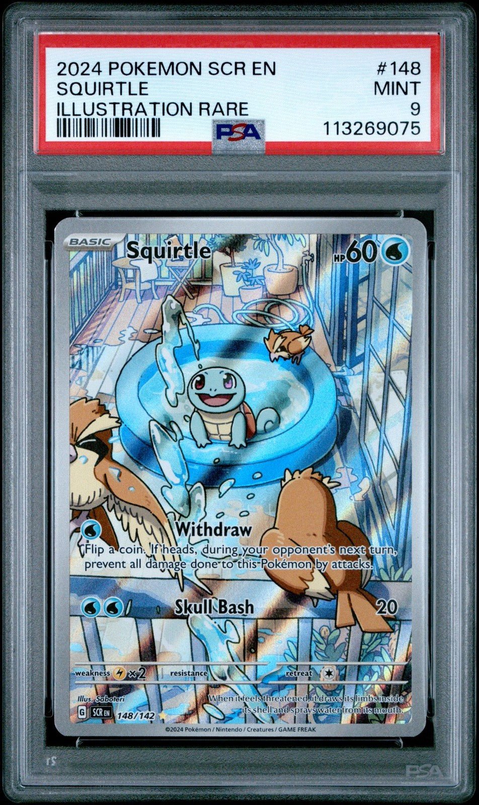 2024 POKEMON SCR EN SQUIRTLE 148 ILLUSTRATION RARE HOLO PSA 9