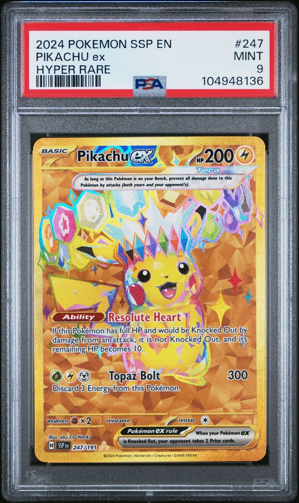 2024 POKEMON SSP EN - SURGING SPARKS 247/191 HYPER RARE PIKACHU 247 EX PSA 9