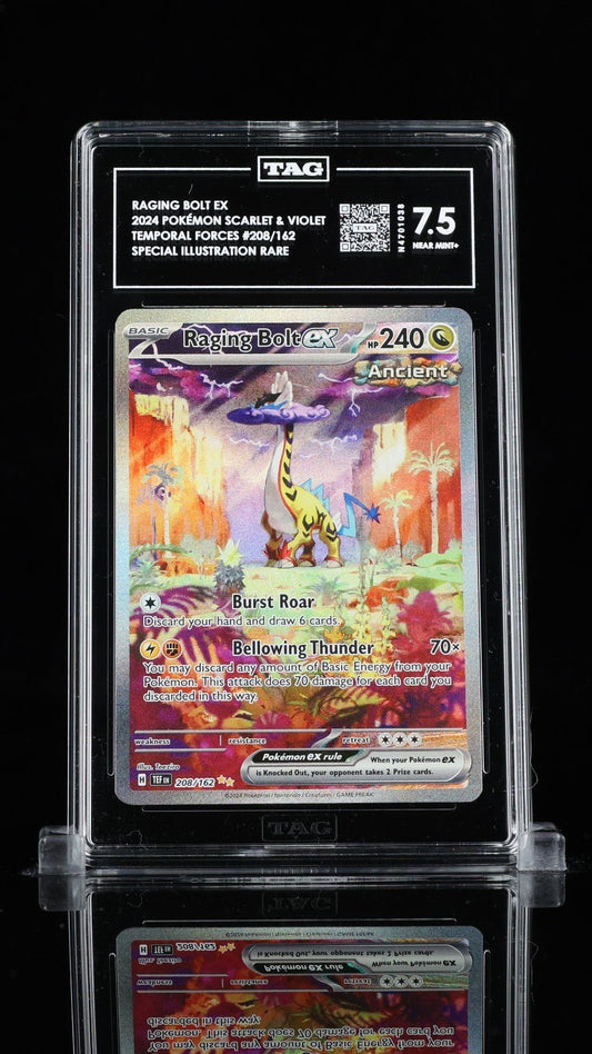 2024 Pokemon Temporal Forces Raging Bolt ex Illustration Rare 208 TAG 7.5