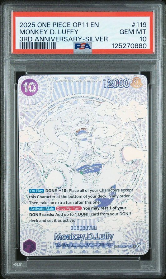 2025 One Piece Monkey.D.Luffy 3rd Anniversary - Silver SP OP05 - 119 PSA 10