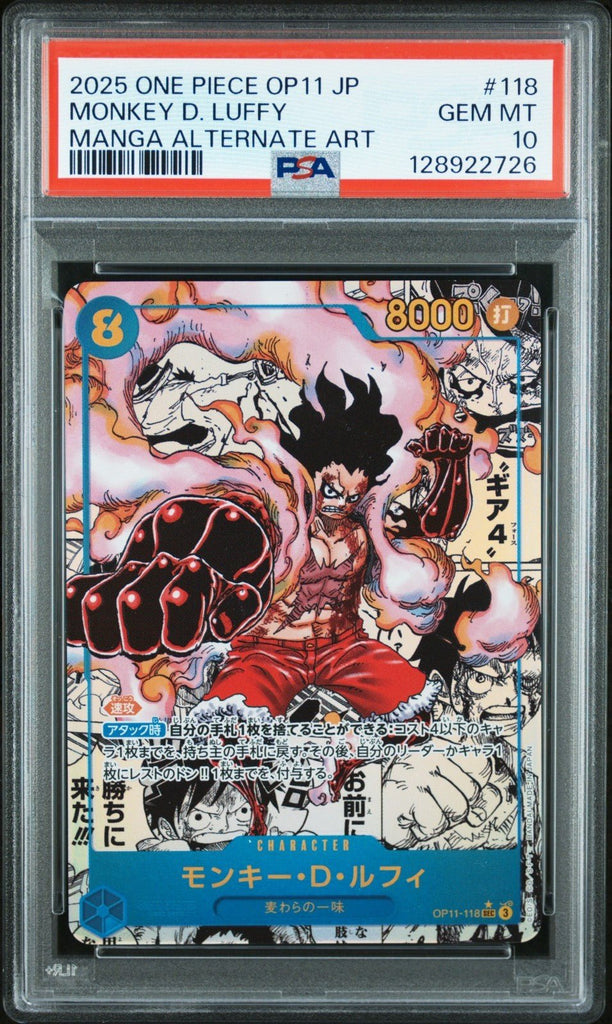 2025 One Piece OP11 Japanese Manga Alt Art Monkey D. Luffy 118 PSA 10