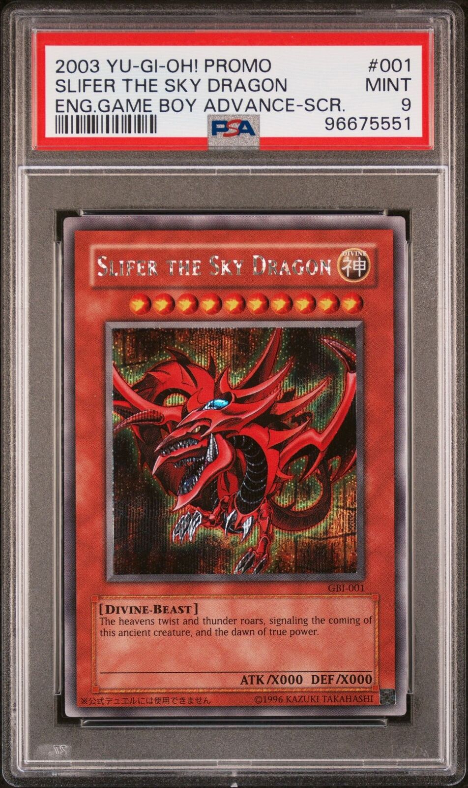 PSA 9 Mint 2003 Yugioh Slifer The Sky Dragon GBI-001 Secret Rare