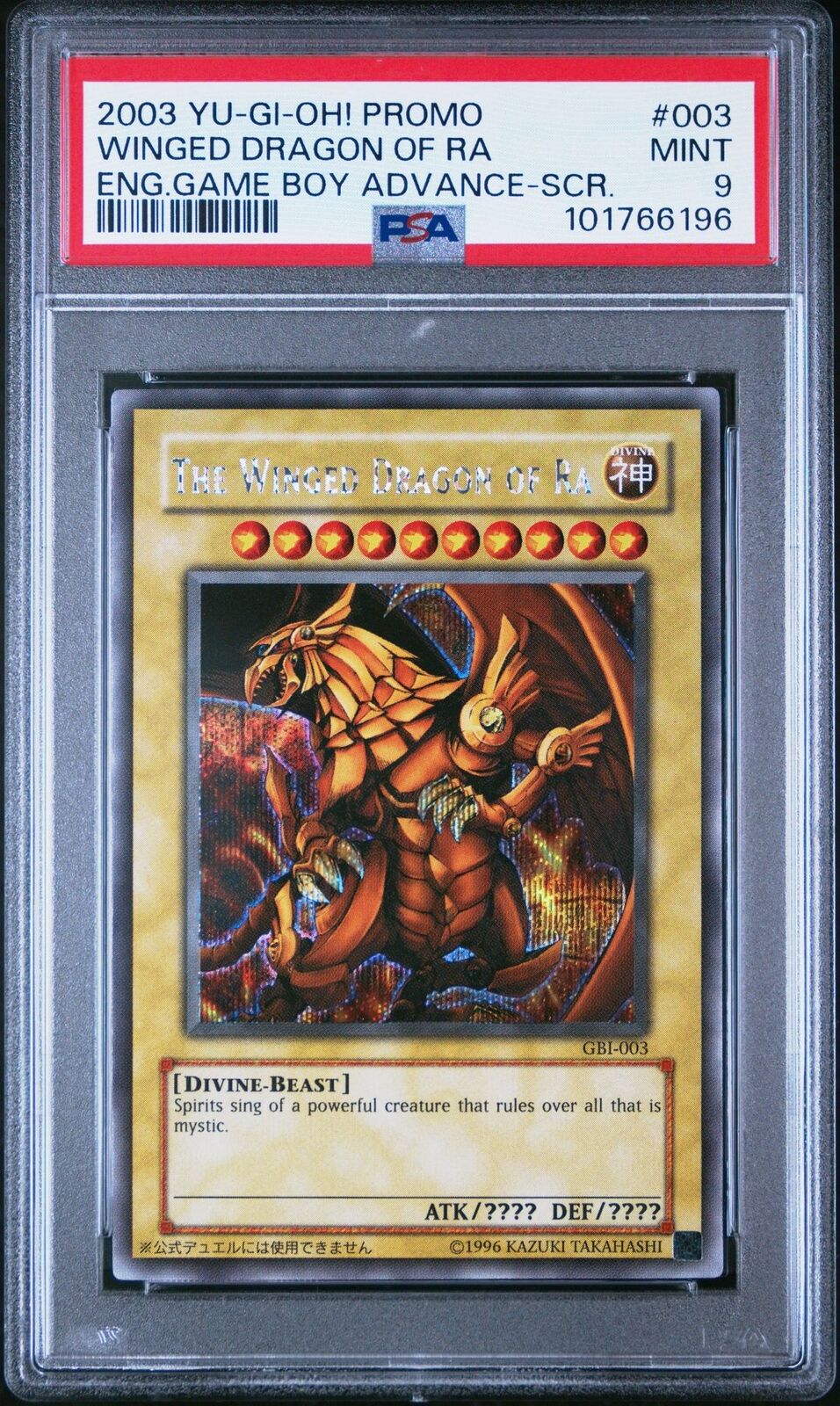 The Winged Dragon of Ra GBI-003 - PSA 9 - Secret Rare Yugioh Gameboy