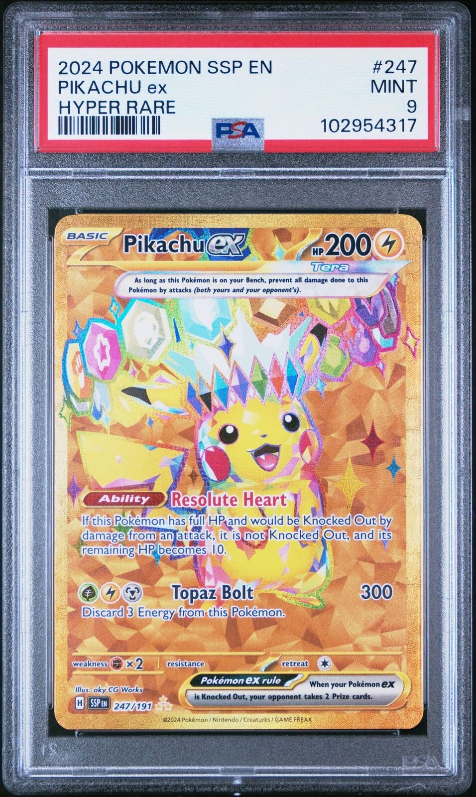Pokemon Pikachu EX 247/191 Sv08 Holo Surging Sparks Secret Hyper Rare PSA 9