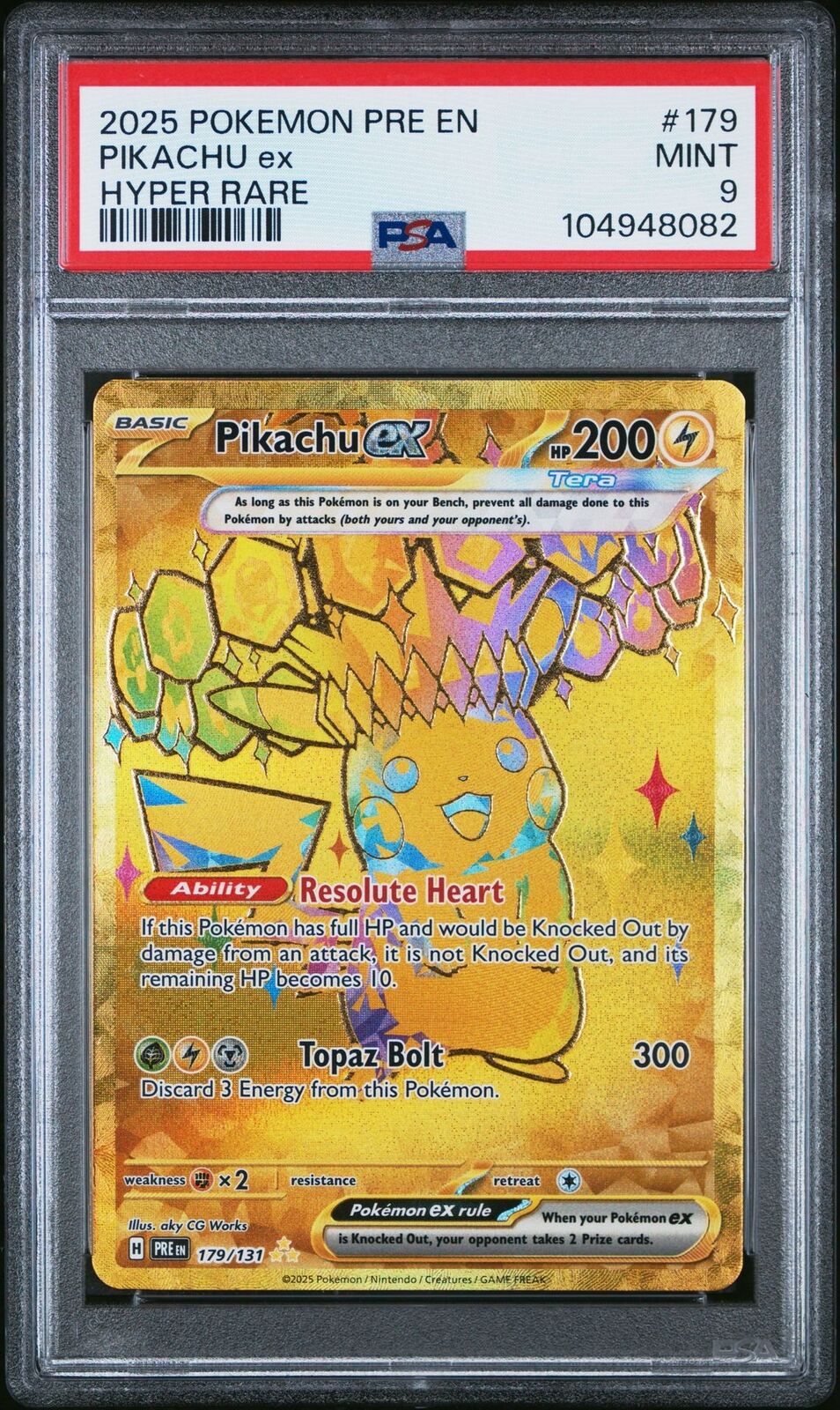 2025 POKEMON PRE EN-PRISMATIC EVOLUTIONS HYPER RARE #179 PIKACHU EX PSA 9