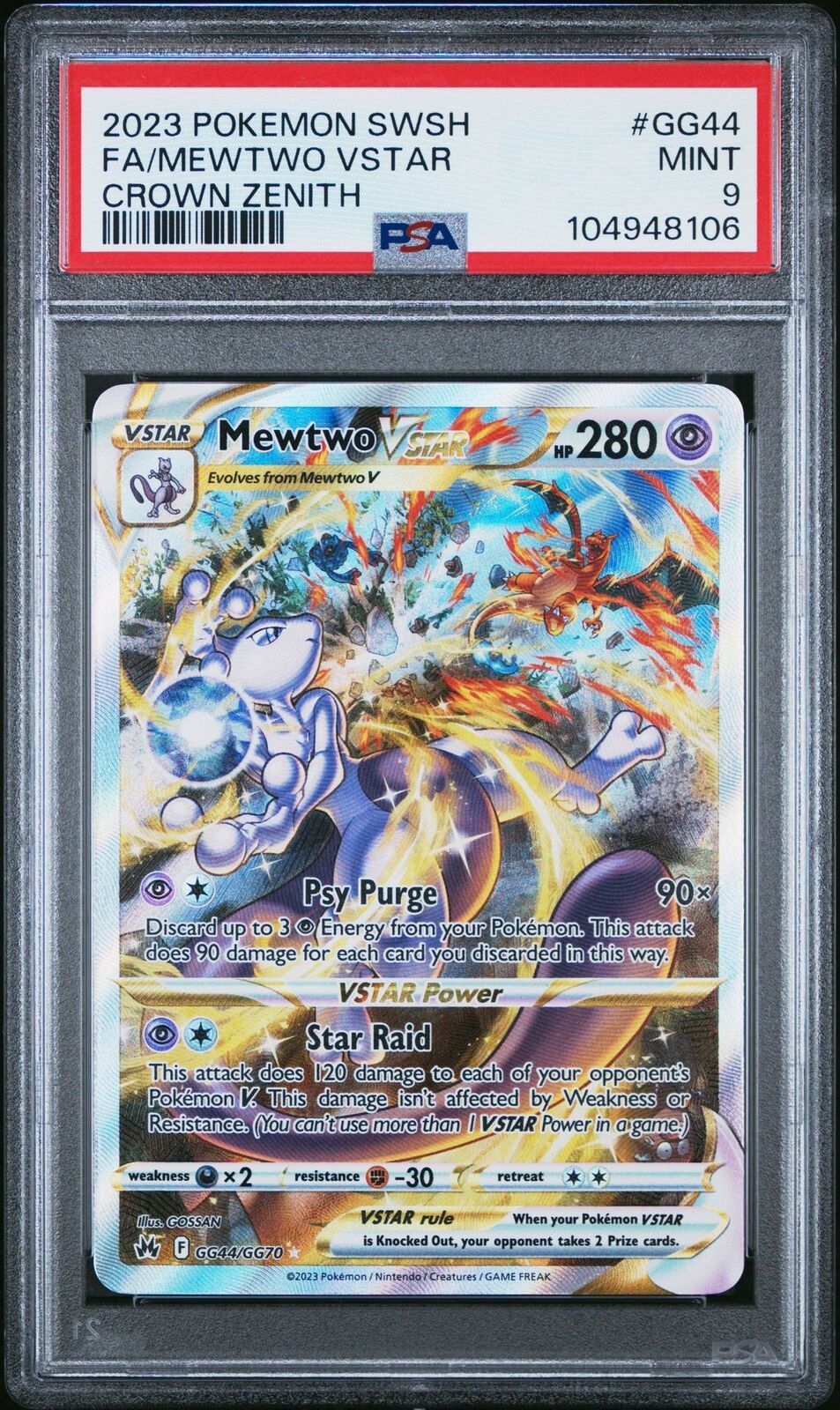 2023 POKEMON SWORD & SHIELD CROWN ZENITH #GG44 FULL ART/MEWTWO VSTAR PSA 9
