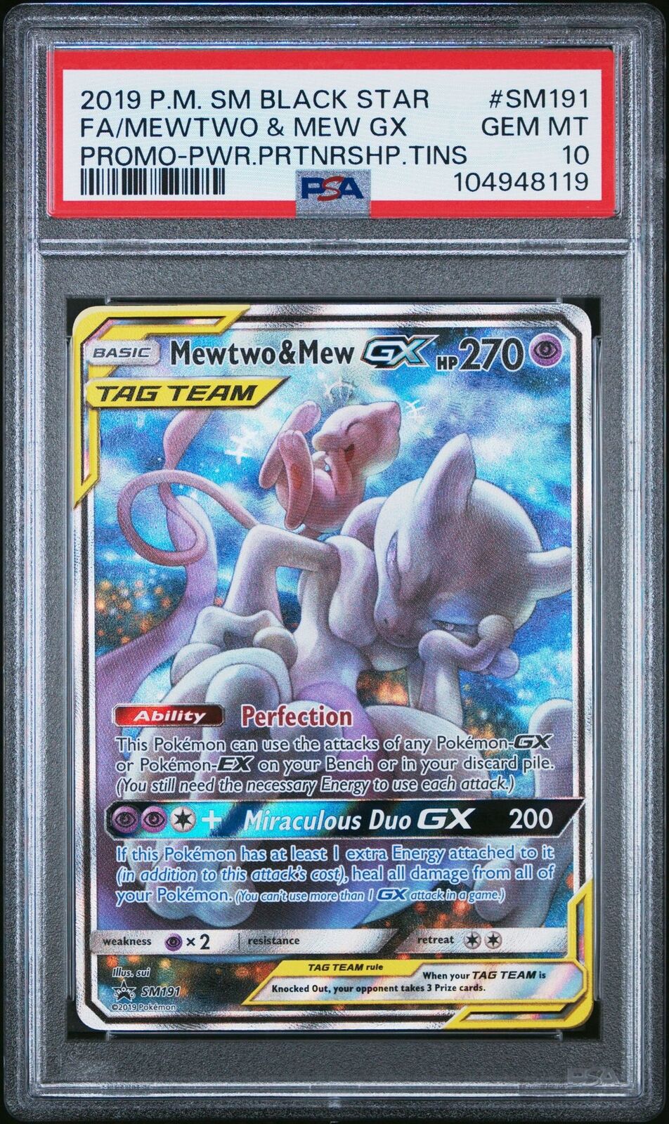 Pokemon Mewtwo & Mew GX SM191 Tag Team Promo Full Art and GEM MINT PSA 10