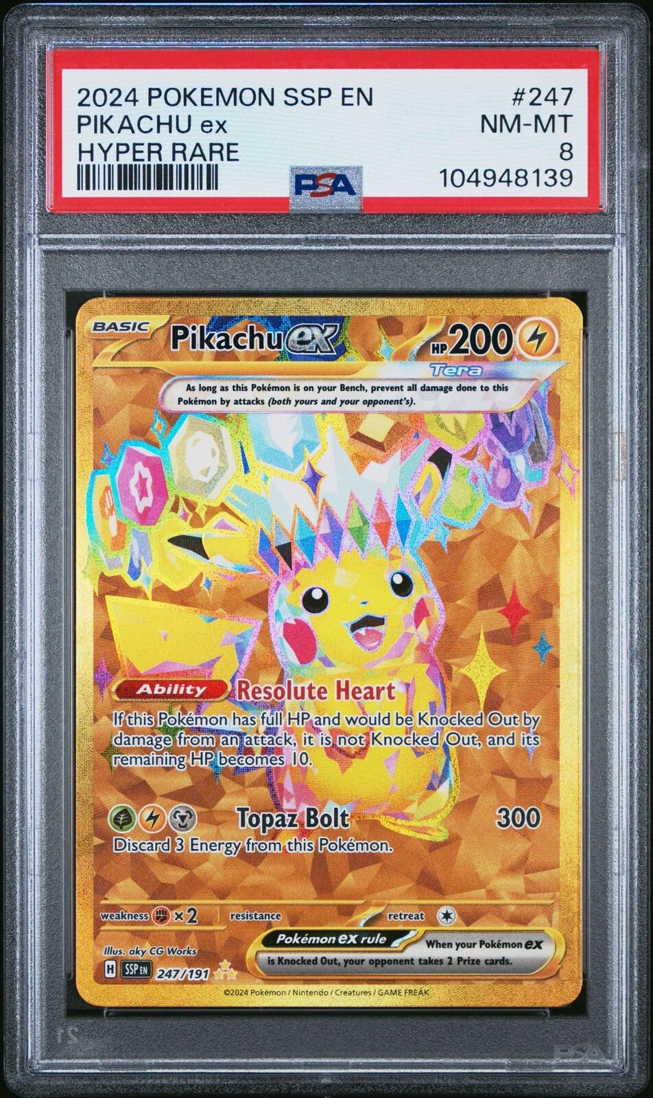 2024 POKEMON SSP EN-SURGING SPARKS 247/191 HYPER RARE PIKACHU #247 EX PSA 8