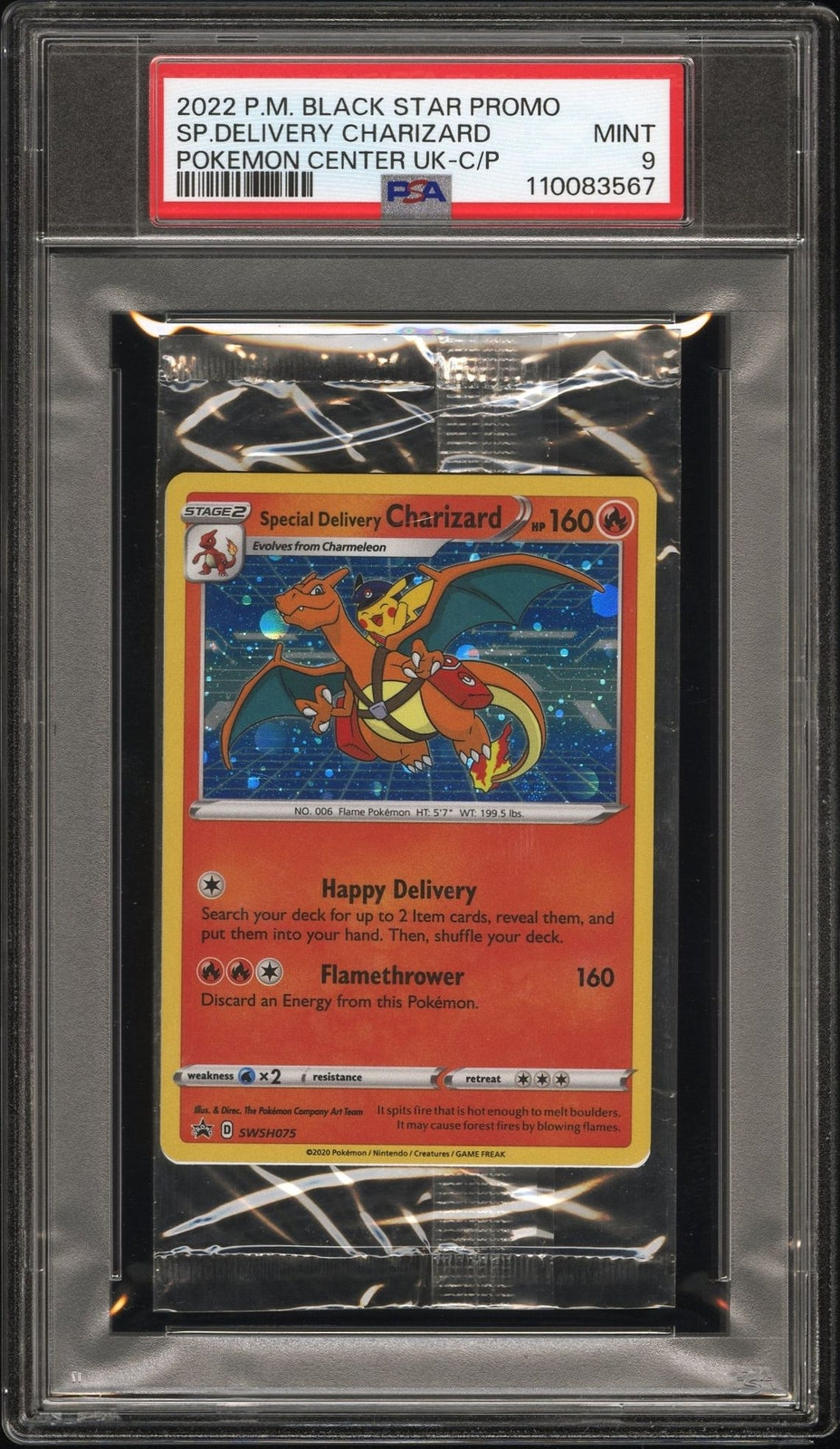 2022 Special Delivery Charizard SWSH075 Pokemon Center Promo Cello Pack PSA 9
