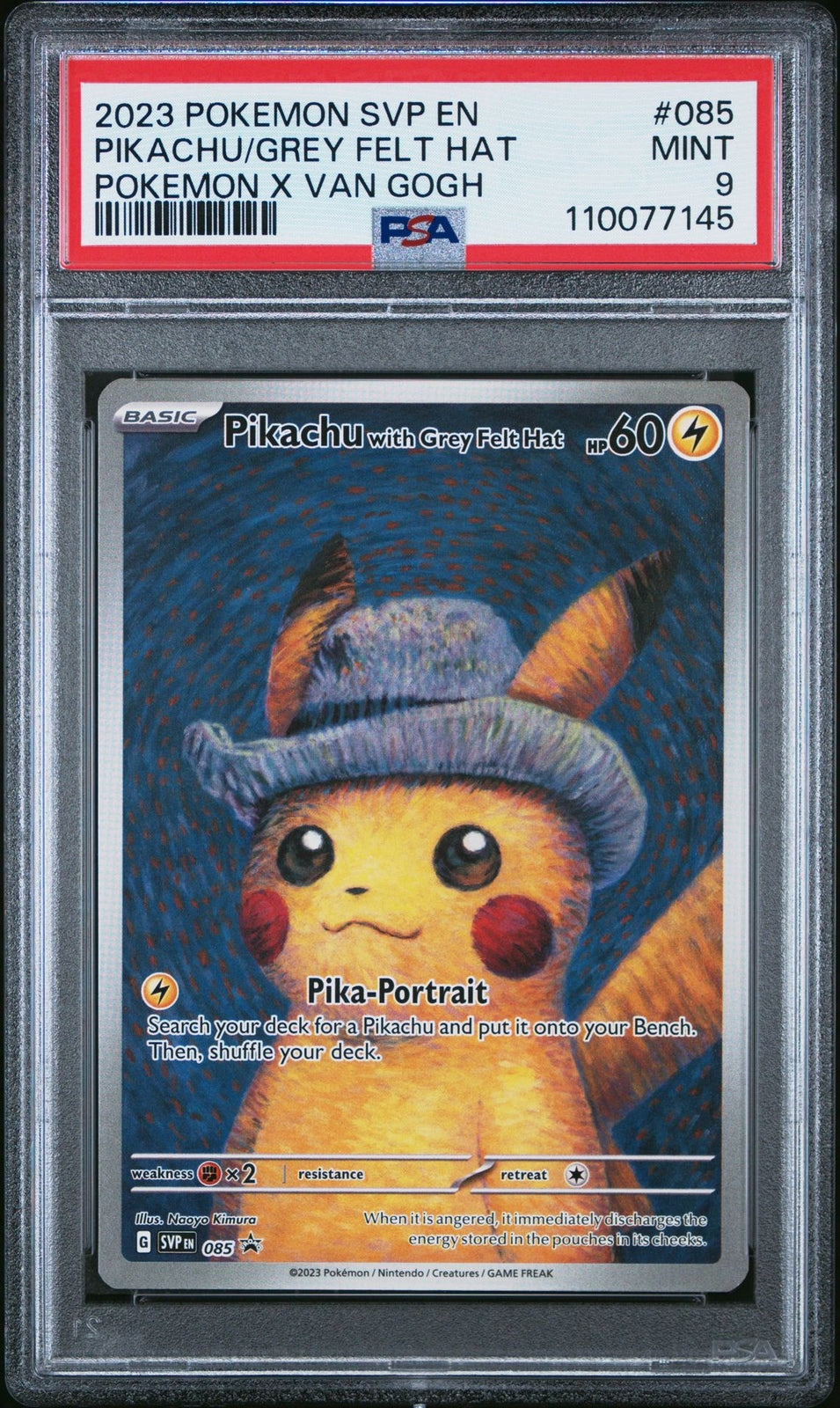 Pokemon Pikachu with Grey Felt Hat Van Gogh Full Art Promo SVP EN 085 PSA 9