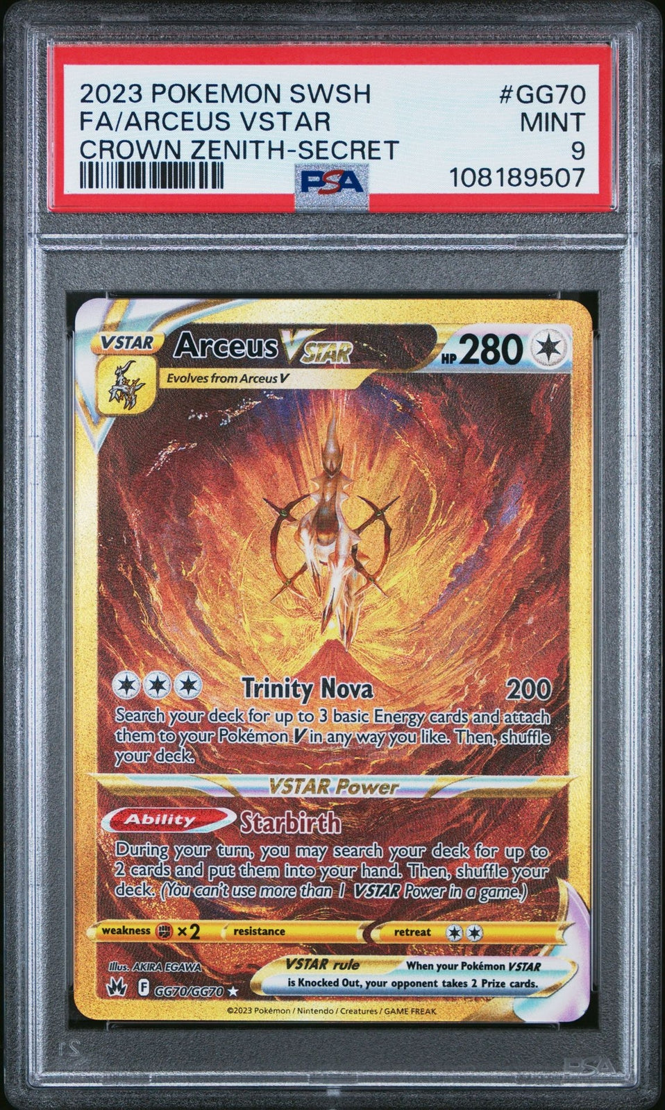 PSA 9 Arceus VSTAR GG70/GG70 Crown Zenith Secret Rare Gold Pokemon