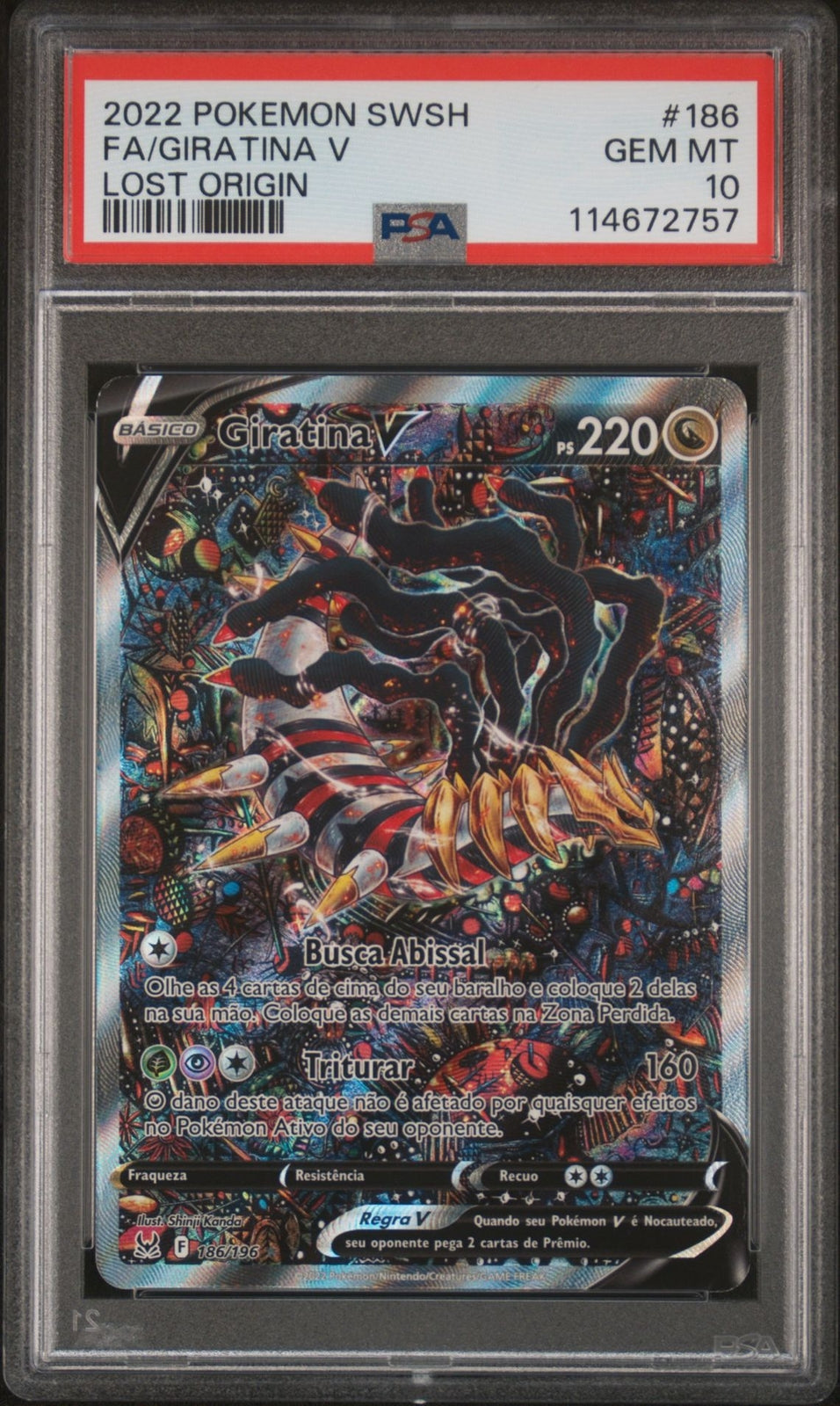 2022 POKEMON SWORD & SHIELD LOST ORIGIN GIRATINA V 186 PSA 10