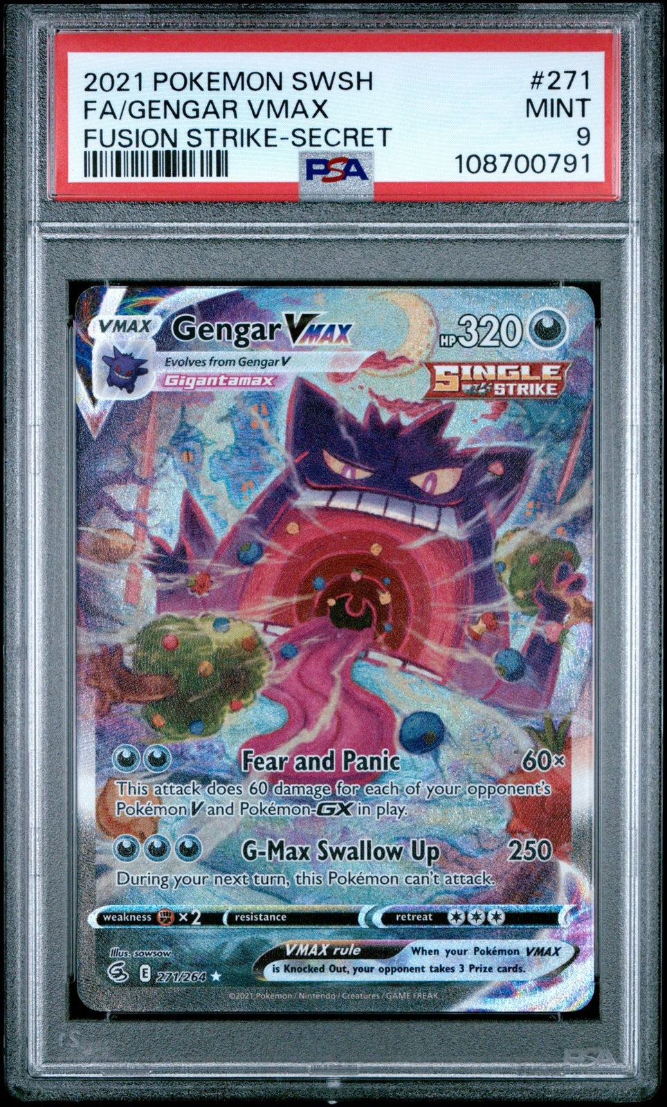 POKEMON 2021 SWORD SHIELD FULL ART GENGAR VMAX FUSION STRIKE SECRET #271 PSA 9 2