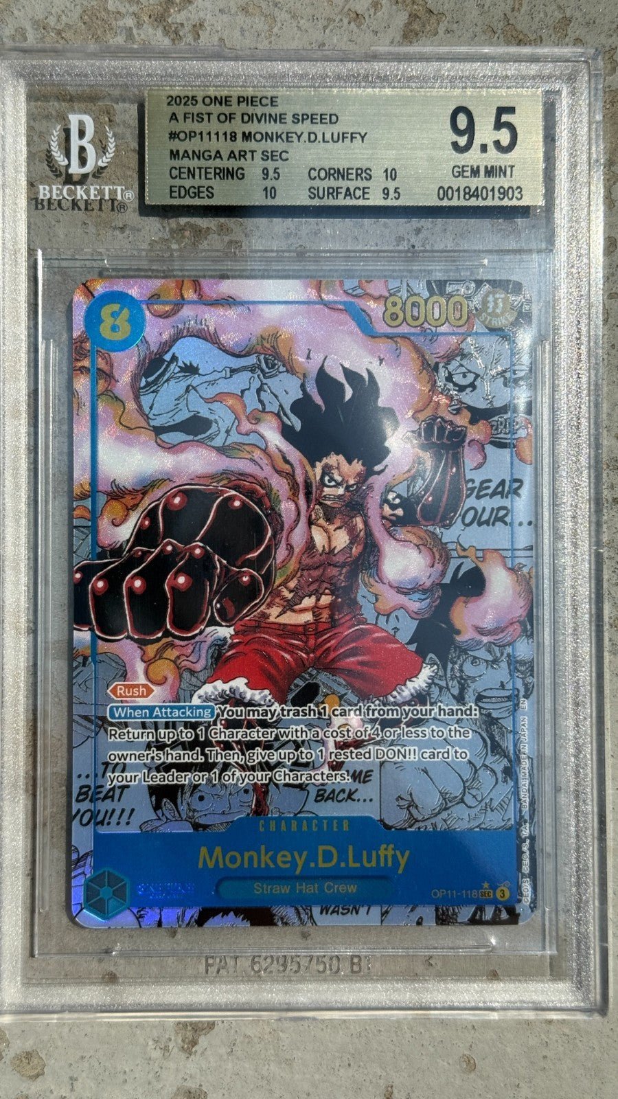 Monkey.D.Luffy (118) (Manga) OP11 - 118 A Fist of Divine Speed Foil BGS 9.5 PSA