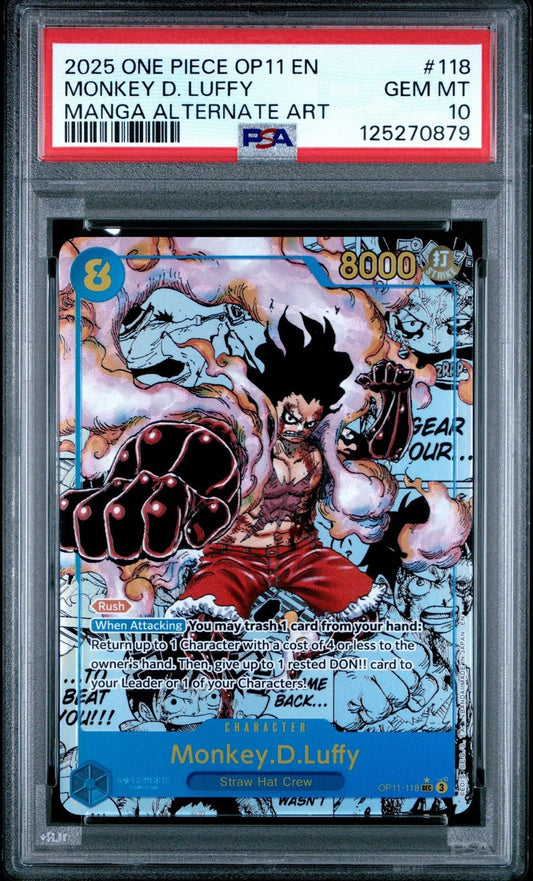 One Piece CCG Monkey.D.Luffy Manga Alternate Art OP11 - 118 PSA 10 2