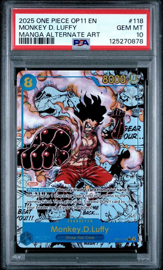 One Piece CCG Monkey.D.Luffy Manga Alternate Art OP11 - 118 PSA 10