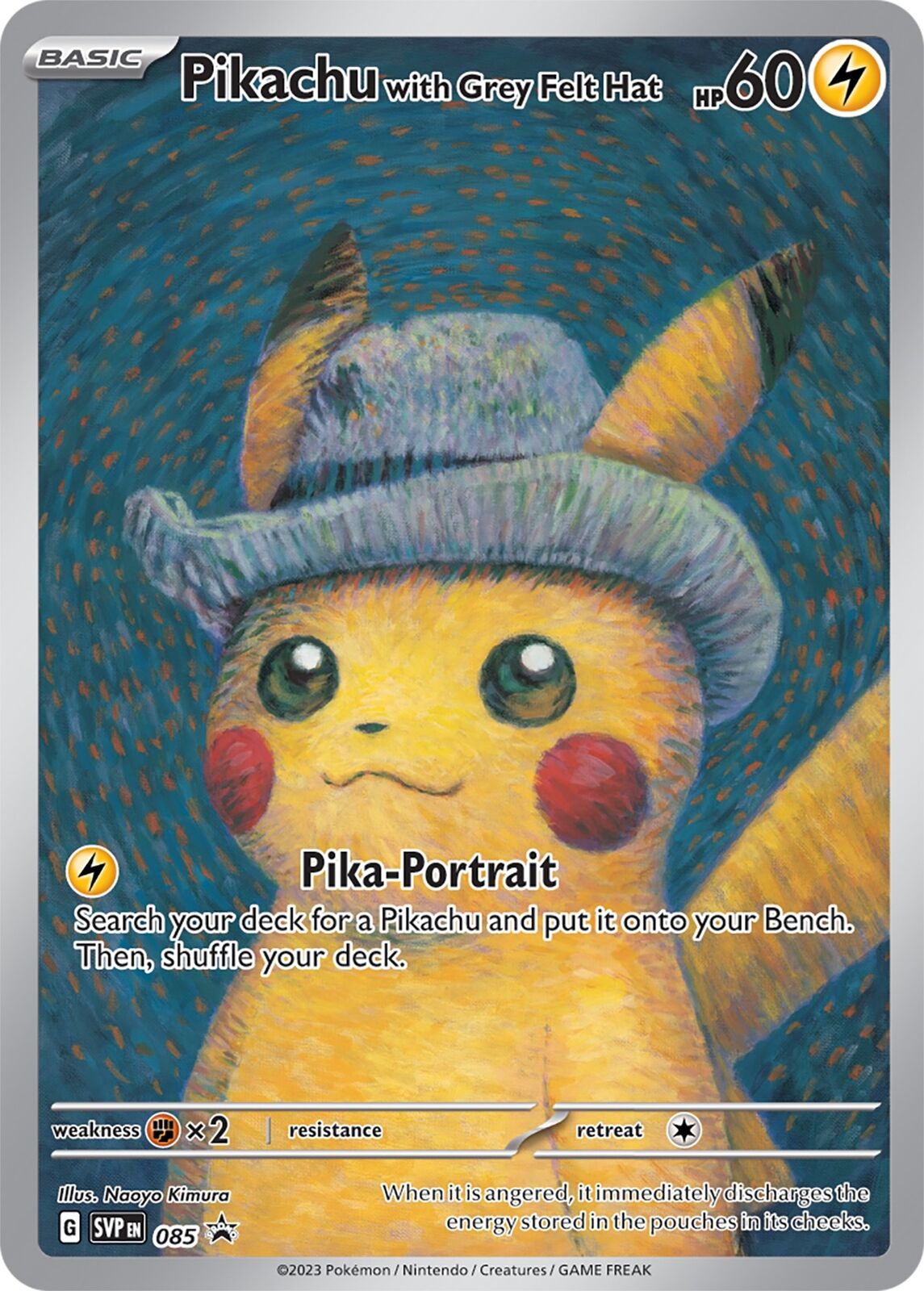 Pikachu with Grey Felt Hat 085 Pokemon Van Gogh Black Star Promo TAG 9 2