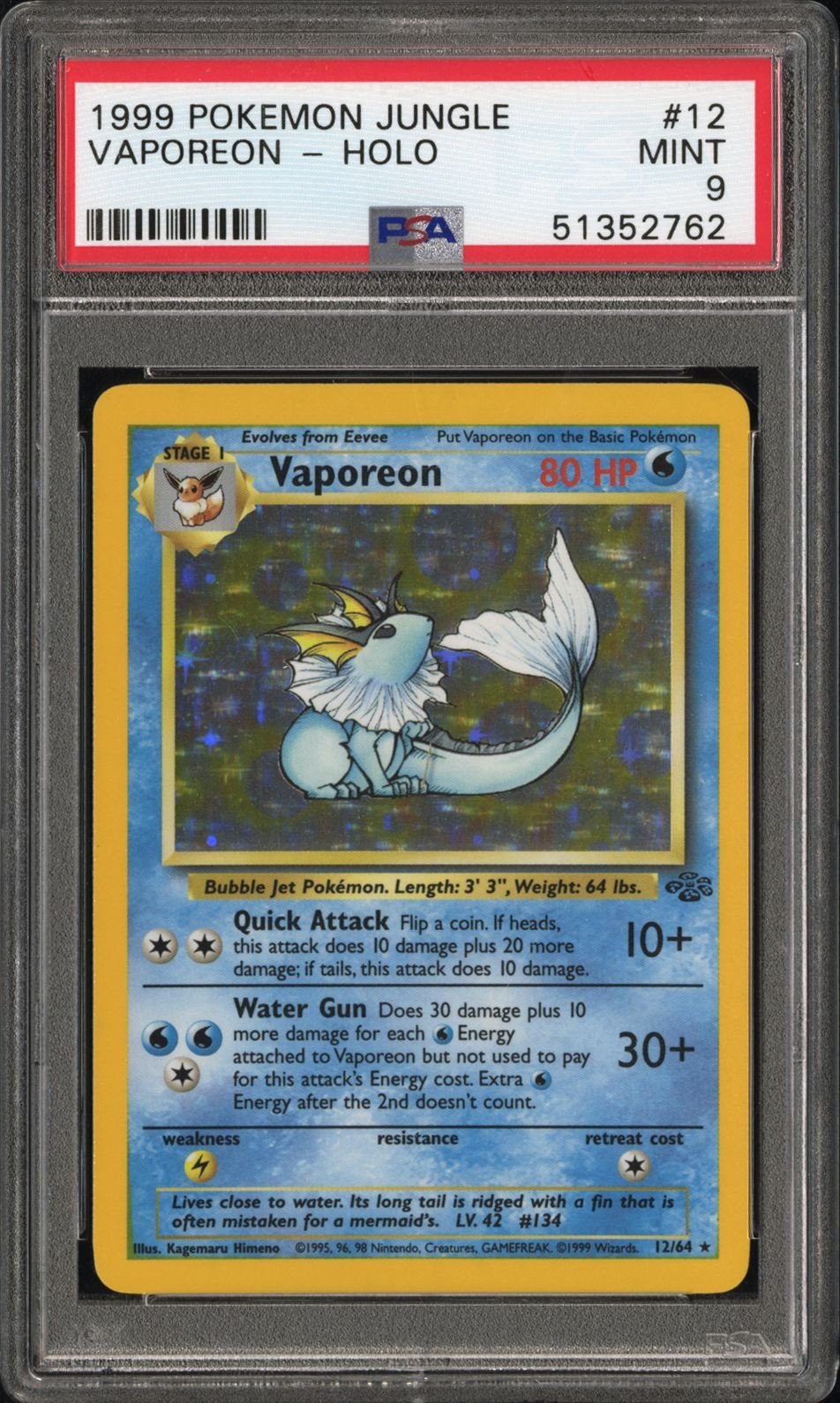 Pokemon 1999 POKEMON JUNGLE 12 VAPOREON - HOLO PSA 9
