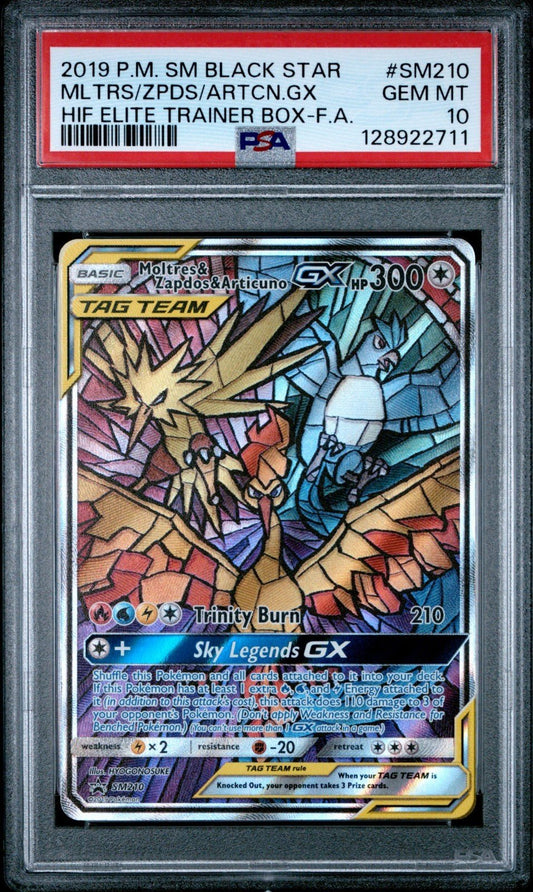 Pokemon Moltres & Zapdos & Articuno GX Hidden Fates ETB FA Promo SM210 PSA 10