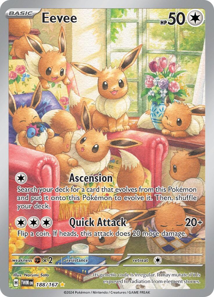 Pokemon TCG Twilight Masquerade 2024 TWM Eevee 188 IR Holo TAG 8