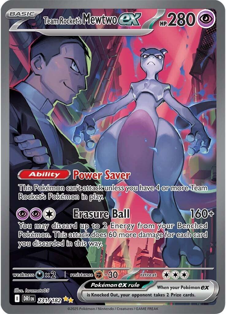 Pokemon Team Rocket's Mewtwo ex 231/182 Sv10: Destined Rivals Holo - PSA 9