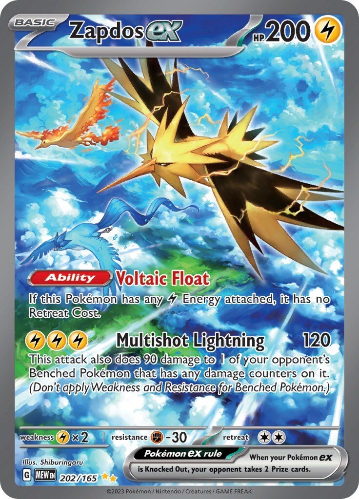Pokemon Zapdos ex 202/165 TAG 10 Scarlet & Violet 151 Holo