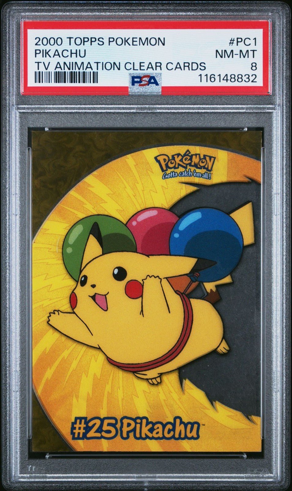 PSA 8 NM - MT Topps Pikachu Clear Card PC1 Pokemon 2000 TV Animation