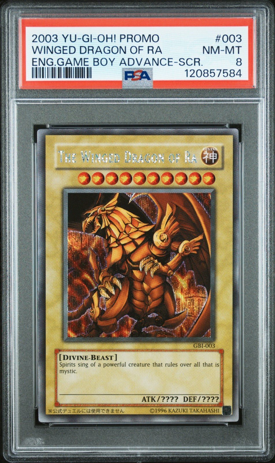 The Winged Dragon of Ra PSA 8 Secret Rare English GBI 003 YuGiOh
