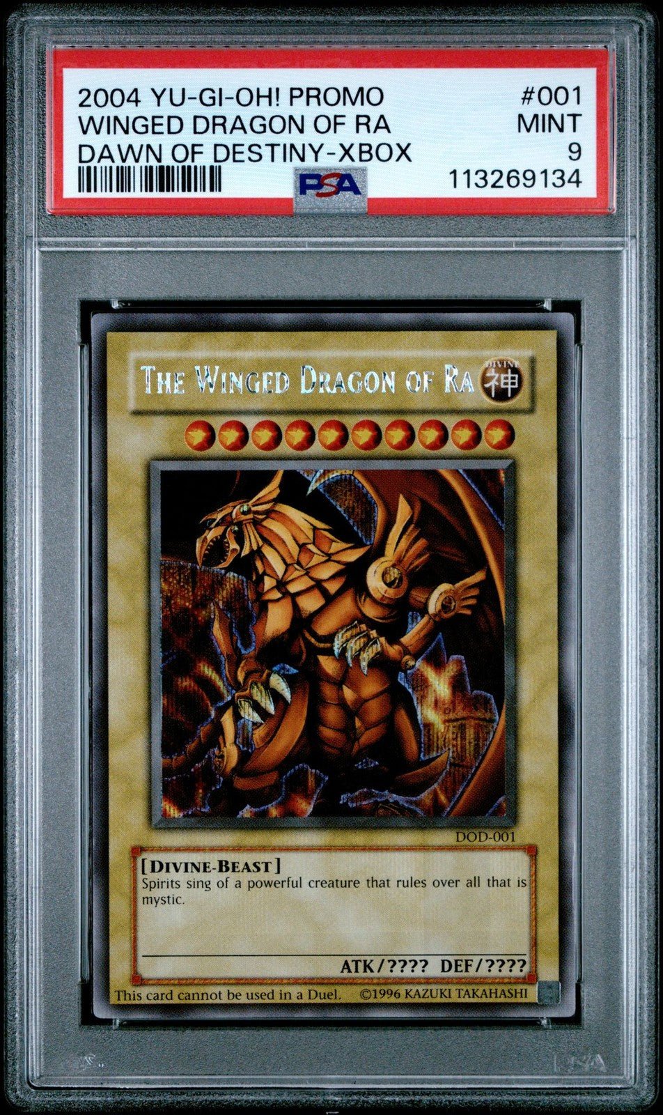 Yugioh Dawn of Destiny Xbox DOD - 001 PSA 9 Winged Dragon Of Ra Secret Rare