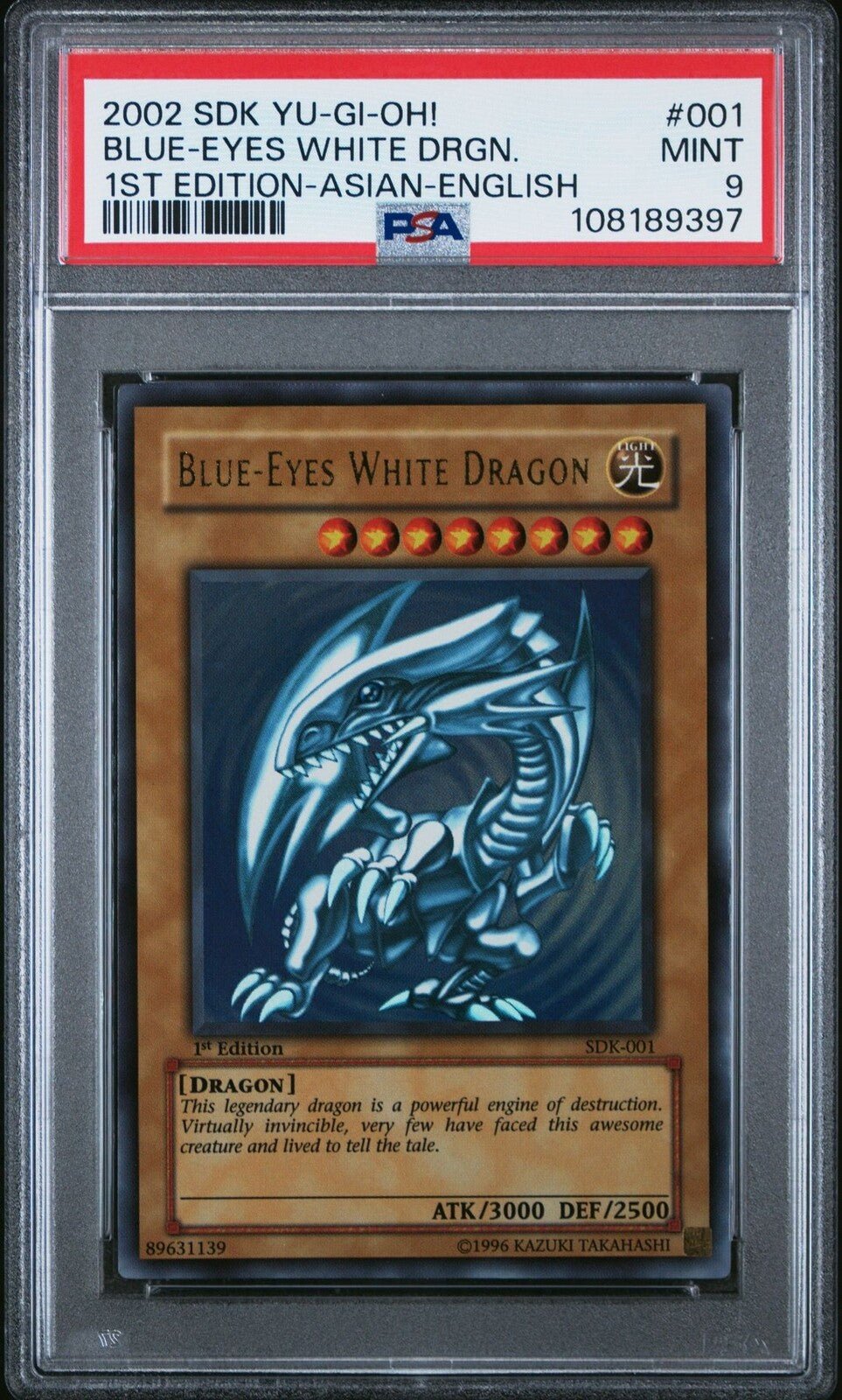 YuGiOh PSA 9 Blue Eyes White Dragon SDK - 001 Ultra 1st Edition Asian English