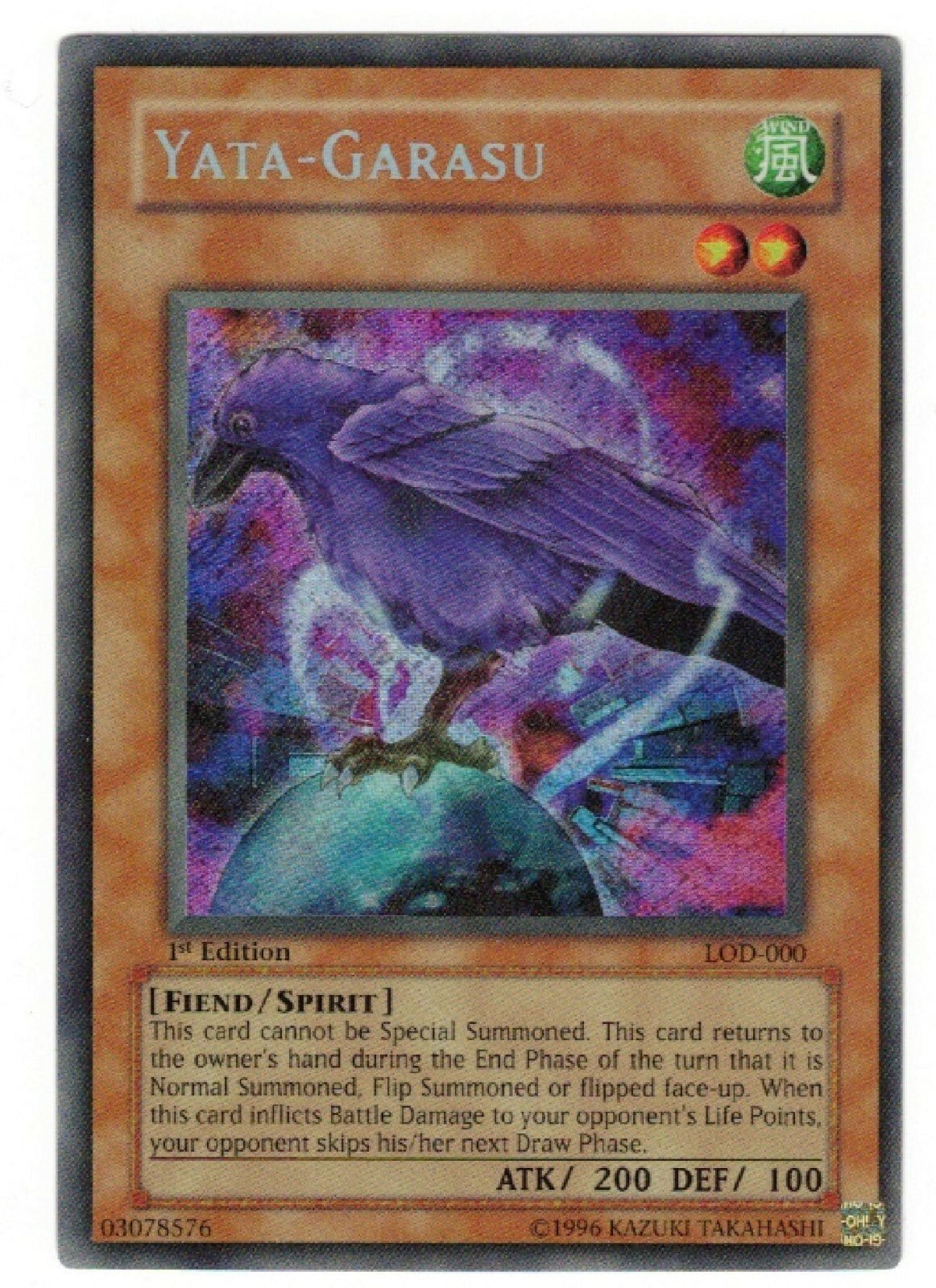 YuGiOh Yata-Garasu Secret Rare LOD-000 Legacy of Darkness 1st Edition MP+