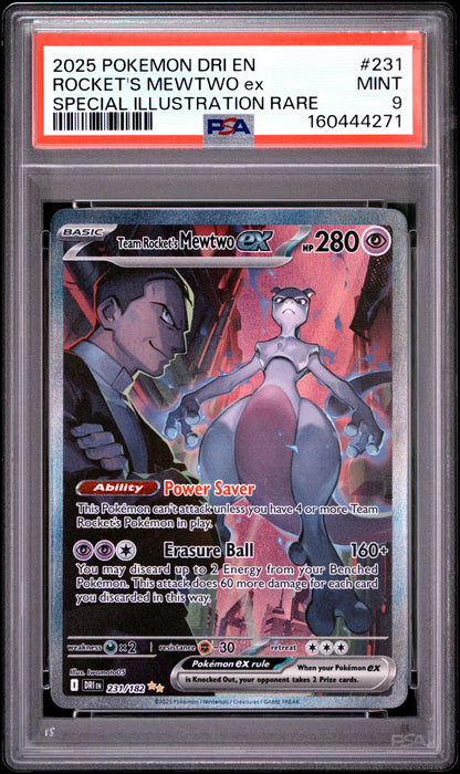 2025 POKEMON DRI EN-DESTINED RIVALS #231 TEAM ROCKET'S MEWTWO EX PSA 9