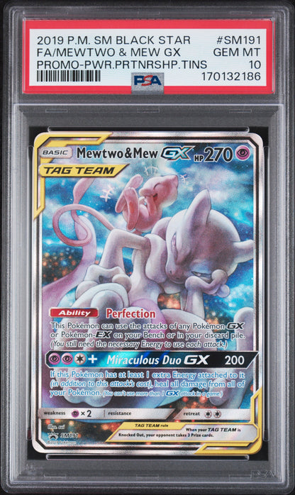 2019 Pokemon SM Black Star Promo SM191 FA/Mewtwo & Mew GX PSA 10