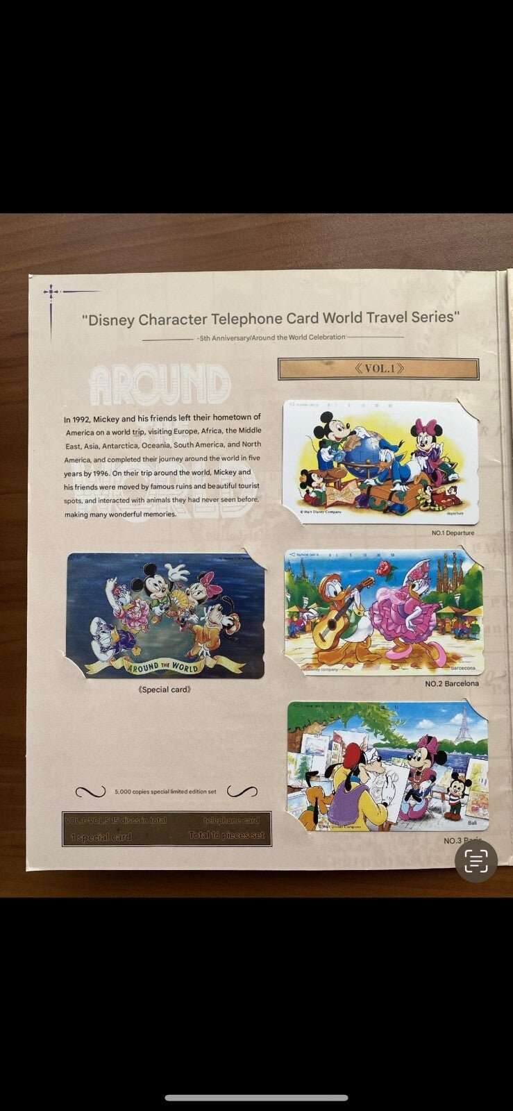1992 To 1996 Rare 5000 Pieces Limited Edition Phone Card Disney Around The World