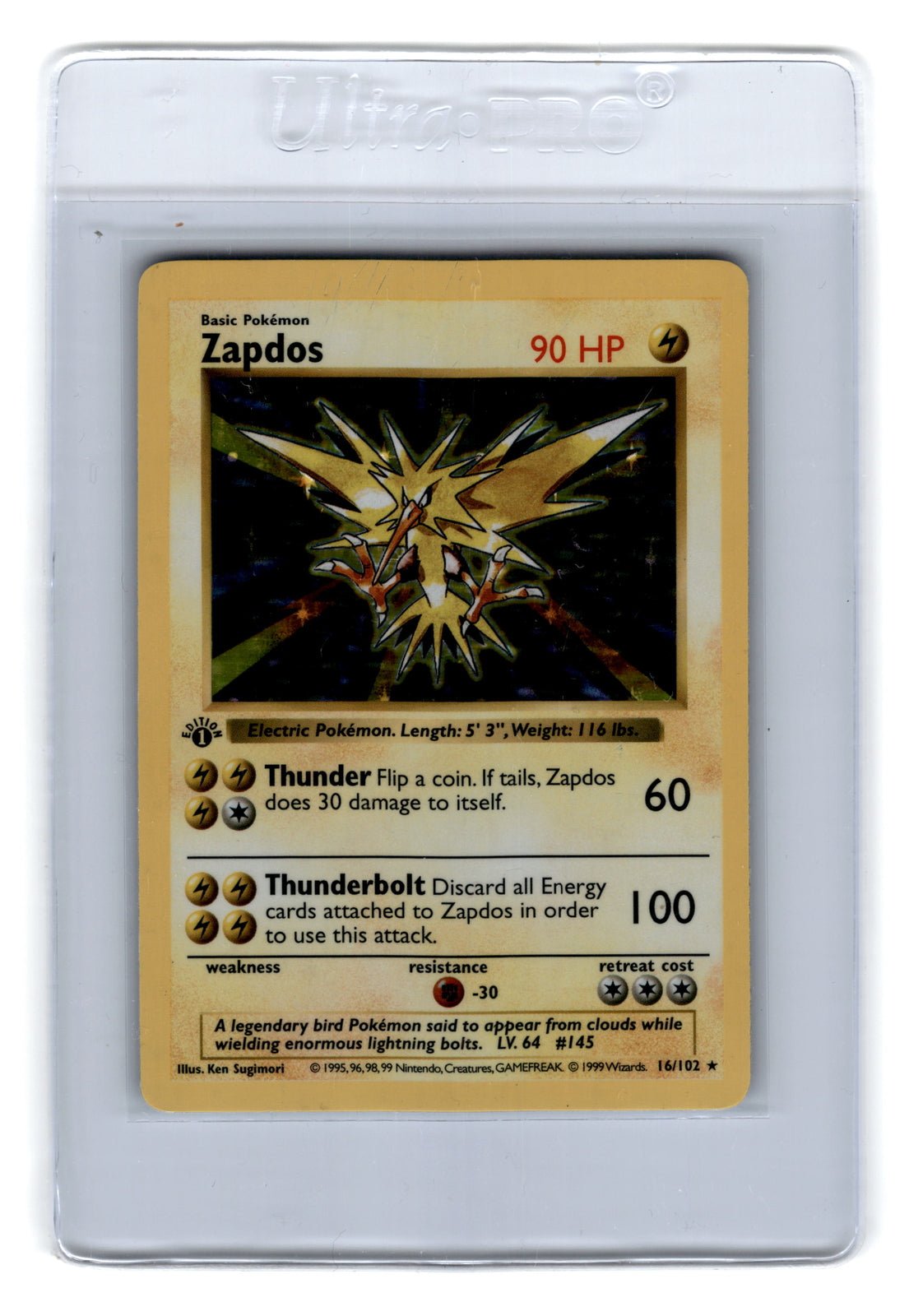 1999 1st Edition Holo Zapdos Shadowless WOTC Base Set Pokemon Game 4.5 PSA