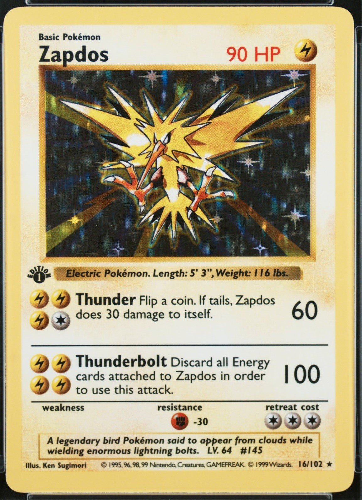 1999 1st Edition Holo Zapdos Shadowless WOTC Base Set Pokemon Game 4.5 PSA