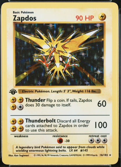 1999 1st Edition Holo Zapdos Shadowless WOTC Base Set Pokemon Game 4.5 PSA