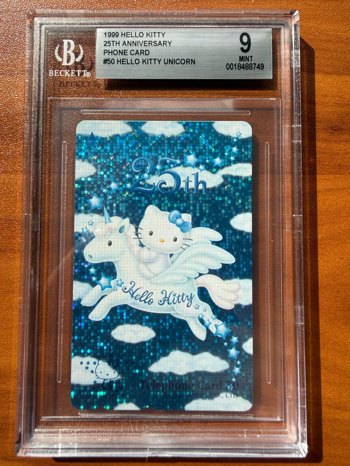 1999 Hello Kitty 25th Anniversary Unicorn Phone Card Sanrio BGS 9 50