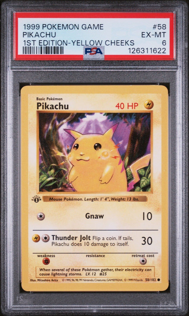 1999 Pokemon 1st Edition 58 Pikachu Yellow Cheeks PSA 6