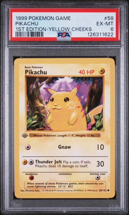 1999 Pokemon 1st Edition 58 Pikachu Yellow Cheeks PSA 6