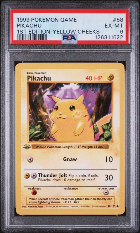 1999 Pokemon 1st Edition 58 Pikachu Yellow Cheeks PSA 6