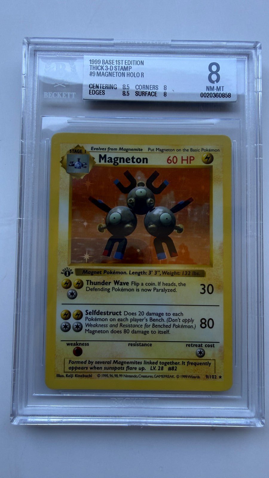 1999 Pokemon Base Set 1st Edition Holo Rare Magneton 9/102 Thick Stamp BGS 8