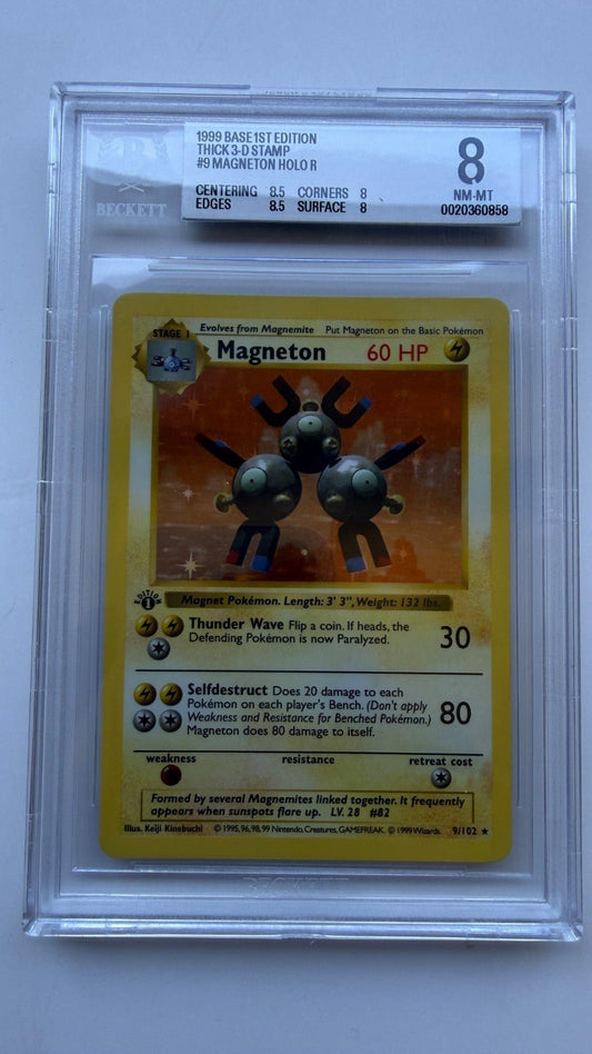 1999 Pokemon Base Set 1st Edition Holo Rare Magneton 9/102 Thick Stamp BGS 8