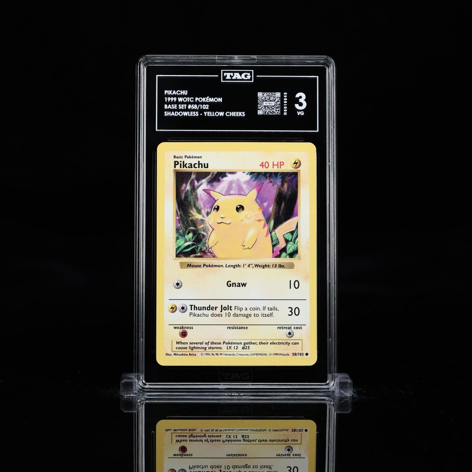 1999 Pokemon Base Set Shadowless Pikachu 58 Yellow Cheeks TAG 3