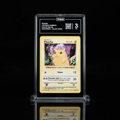 1999 Pokemon Base Set Shadowless Pikachu 58 Yellow Cheeks TAG 3